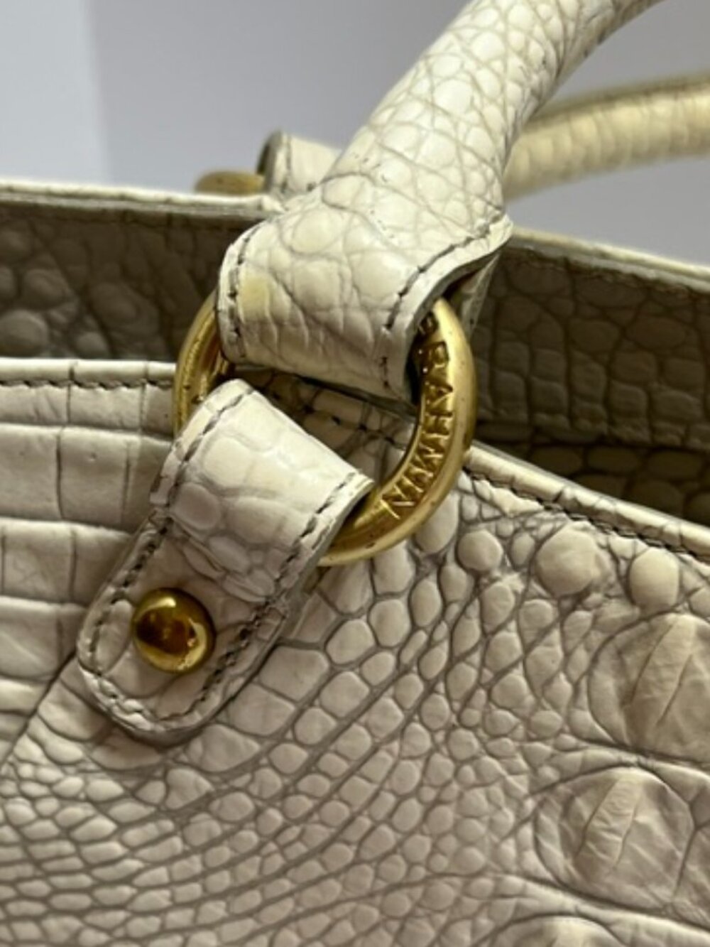 Brahmin Melbourne Croc-Embossed Leather Satchel Vanilla Beige w/Gold Hardware - Picture 3 of 13